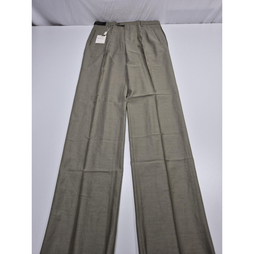 VTG Manzini Dress Pants Mens 32x36 Olive Green Wool Super 100s Pleated Italy NWT